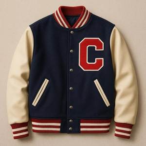 Veste varsity marron pour homme avec manches blanches et logo H brodé, style preppy, col rabattu, coupe classique, vêtement d'automne - Product Image 5