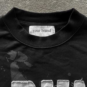 T-shirt en coton épais délavé vintage pour hommes, impression d'écran personnalisée LOGO, chemise à manches longues à double couche avec strass - Product Image 3