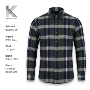 เสื้อเชิ้ตผ้าแฟลนเนลชาย 100% ผ้าฝ้าย 170GSM ลายตารางเฮอร์ริงโบน แขนยาว รับผลิตแบบ OEM ODM - Product Image 1