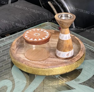 Sandalwood Incense Burner Holder Set with Mother of <b>Pearl</b> Inlay Gold Tray Eco-Friendly Hand-made Religious Use - Product Image 5