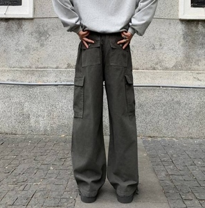 Pantalon cargo évasé décontracté vintage 2025 pour homme, avec fermeture éclair, démontable, à boutons, en laine peignée, service OEM - Product Image 4