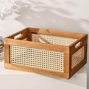 Panier de rangement en rotin écologique avec poignées, fait main, moderne, boîte organisatrice multi-usages - Product Image 5