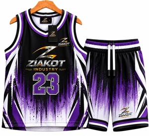 Venta al por Mayor Directa de ZIAKOT INDUSTRY, Jersey de Baloncesto Personalizado en Negro, Blanco y Morado, Auténtico, con Diseño Degradado a la Moda - Product Image 1