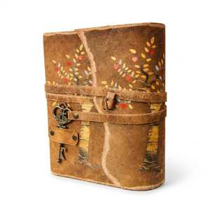 Carnet de notes en cuir à couverture rigide avec reliure spirale, 100 feuilles, marron, avec breloque clé et motif arbre, idéal comme cadeau ou carnet de croquis - Product Image 1
