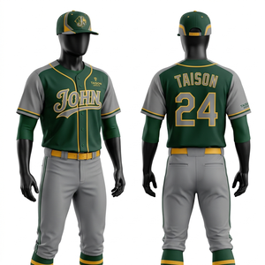 Uniforme de Béisbol de Poliéster Interlock Premium de 220 GSM, Color Crema con Rayas Azul Marino, Raglán, Sublimación Personalizada y Bordado - Product Image 3