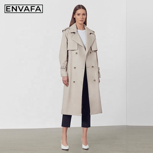 ENVAFA Abrigo Largo de Mujer, Estilo Minimalista, Doble Botonadura, Color Sólido, Cortavientos, Manga Larga, Ropa de Abrigo para Otoño - Product Image 6