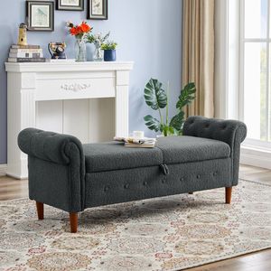 Pouf Rettangolare Multifunzionale in Velluto Teddy Grigio, Pratico Contenitore con Spazio di Archiviazione - Product Image 2