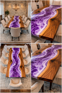 โต๊ะรับประทานอาหารเรซิ่นอีพ็อกซี่ลายคลื่นทะเลสีม่วง งานแฮนด์เมดสุดหรู แผ่นเคาน์เตอร์ครัวทันสมัย เคาน์เตอร์บาร์ ตกแต่งภายในห้องนั่งเล่นอย่างมีระดับ - Product Image 5