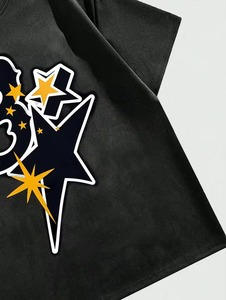 เสื้อยืดแขนสั้นผู้ชาย พิมพ์ลายสกรีนคุณภาพสูง ผ้าฝ้าย 100% ลายตัวอักษรและดาวห้าแฉก สวมใส่สบาย เป็นมิตรต่อสิ่งแวดล้อม ระบายอากาศได้ดี - Product Image 5