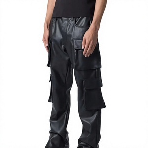 Pantalones Cargo de Cuero Sintético Negro para Hombre ELYSIAN INDUSTRIES, Corte Recto, Múltiples Bolsillos, Estilo Workwear, Cintura Elástica, Cierre de Cremallera - Product Image 4