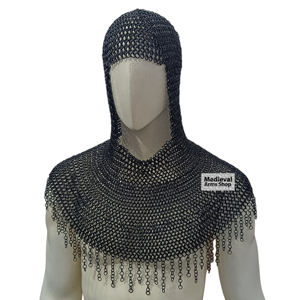Coif de chevalier médiéval noir en maille de fer doux avec draperie d'épaule pour reconstitution historique, Halloween et fêtes de Noël - Product Image 1