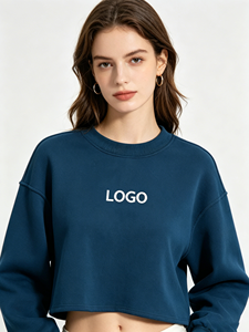 <b>Women's</b> Navy <b>Blue</b> Crew Neck <b>Fleece</b> Sweatshirt 100% Cotton Quick Dry Drop Shoulder Full Sleeve Streetwear Pullover Top - Product Image 1