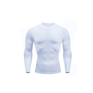 Camiseta Deportiva Blanca de Manga Larga para Hombre, Corte Ajustado, Secado Rápido, Cuello Redondo, Tejido de Punto - Product Image 6