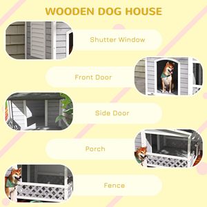 Cuccia per Cani da Esterno di Taglia Media o Grande con Veranda, Tetto in Asfalto, Porte e Finestra con Persiana, Design Rettangolare - Product Image 5