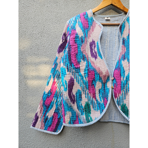 Handmade Ikat <b>Quilted</b> <b>Jacket</b> for Women Reversible Cotton Blazer Floral Stripe <b>Pattern</b> Spring Autumn Outerwear gift for her - Product Image 2