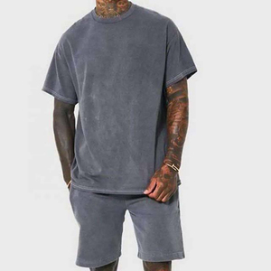Custom Men's 2 Piece Polyester/Cotton Blend Sweatsuit Summer Acid <b>Wash</b> T-Shirt Shorts Set High Street Style Breathable Digital - Product Image 2