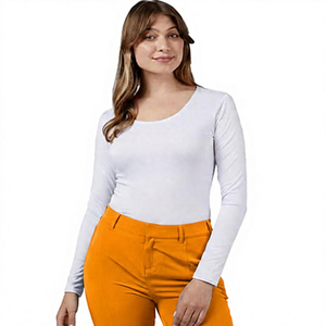 Camiseta de Yoga para Mujer, Blanca, Manga Larga, Cuello Redondo, Sólida, Transpirable, de Spandex y Algodón, Corte Regular - Product Image 4