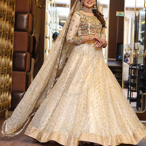 Lehenga nupcial bordado, vestido de novia largo hasta el suelo, de seda/tela de red, con espalda con cordones, atuendo de fiesta elegante para recepción, estilo étnico tradicional. - Product Image 3