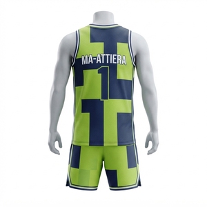 Ensemble de maillot et short de basket-ball sublimé personnalisé pour homme MA-ATTIERA, vert lime et bleu marine, uniforme de sport respirant - Product Image 4