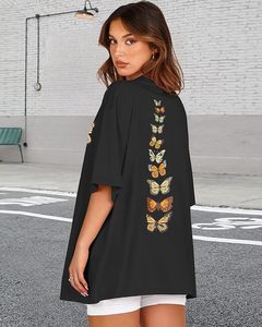 Camiseta Negra Oversize de Manga Corta con Cuello Redondo y Bordado de Mariposa Dorada para Mujer, Ajuste Holgado, Top Casual de Primavera Verano - Product Image 4
