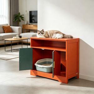 Lussuosa Cassetta per Gatti Ecologica in Legno, Grande Capacità, Forma Rettangolare, Facile da Pulire, per Soggiorno, con Funzione PC - Product Image 1
