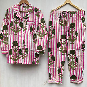 Conjunto de Pijama de Lujo Informal, 100% Algodón, Ligero, de Manga Larga, para Verano, Ropa de Dormir para Mujer, Estampado a Mano, Precio al por Mayor - Product Image 2