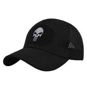 Gorra Trucker de Lona Bordada con Calavera Punisher, Negra, 6 Paneles, Ajustable, Unisex, Casual para Exteriores, para las Cuatro Estaciones - Product Image 1