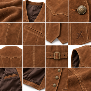 <b>Women's</b> Western Heritage Genuine Leather Motorbike <b>Vests</b> | Grey Black Burgundy Brown Beige | 220g | OEM ODM Manufacturer | - Product Image 4
