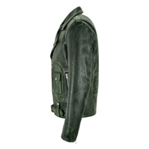 Chaqueta de Motociclista de Cuero Vacuno Encerado Verde para Hombre, Chaqueta de Motocicleta de Cuero Genuino, Fabricación al por Mayor OEM ODM Vintage - Product Image 3