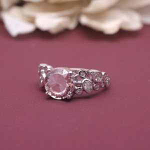 IGI Certified Pink Lab Grown Diamond Floral Halo <b>Ring</b> with Marquise Pear and Round Diamonds in 14K White / Rose & Yellow <b>Gold</b> - Product Image 2