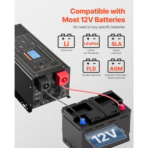 Inverter a Onda Sinusoidale Pura da 2000 Watt con Caricabatterie, Display LCD e Telecomando, da DC 12V a AC 120V per Sistemi Solari 6-12KW - Product Image 4