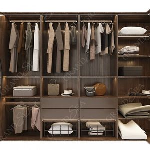 צבע חום כל הבית עיצוב מודרני מותאם אישית מלתחה עץ עם מראה דלת הזזה חדר שינה ארונות ארון בגדים - Product Image 5