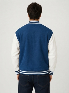 <b>Men's</b> Modern Varsity <b>Jacket</b> Casual Bomber <b>Jacket</b> Contrast Sleeves Ribbed Knit Trim Snap Button Front Custom Clothing Supplier - Product Image 3
