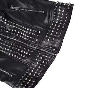 Blouson Moto en Cuir PU pour Femme, Manches Longues, Décorations Rivets, Col Montant, Fermeture Éclair, Coupe Courte, Style Automne - Product Image 4
