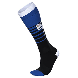 Chaussettes de football mi-hautes bleues et noires rayées, respirantes, tricotées, pour adultes, avec logo sur le corps, chaussettes personnalisées pour hommes - Product Image 1