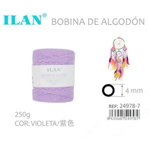 Cordón de Algodón Ilan en Rollo de 4mm, Color Violeta, 250g, para Hacer Atrapasueños - Product Image 3