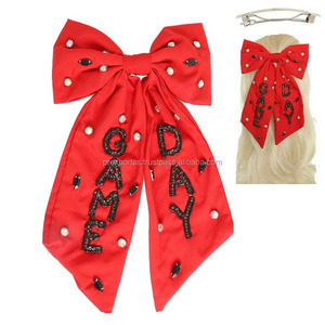 Grand Satin Cheerleading Cheveux Arc Clip Perlé Rivets Durable Étincelle Lettre Arc Cheveux Accessoire pour Fête Jeu Jour En Gros - Product Image 2