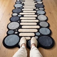 Hand Tufted Non-Slip Medium Pile Geometric Pebble Runner Rug Black Blue Grey Ivory Wool Latex Backing Modern Hallway Custom