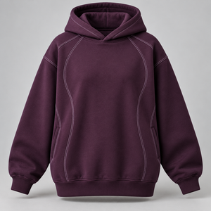 Sudadera con Capucha Extra Grande Color Morado Ciruela Premium, Sudadera con Costuras en Contraste, Unisex, Ropa Casual Urbana, Fabricante, Venta al Por Mayor - Product Image 1