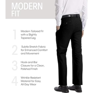 Pantalones de Vestir Modernos para Hombre |   Pantalones de Traje para Hombre |   Tela elástica de alto rendimiento, frente plano, lista para usar - Product Image 5