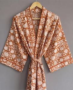 Robe longue décontractée pour femme en rayonne et coton, imprimé floral fait main indien, col en V, manches longues, taille naturelle, tissée - Product Image 5