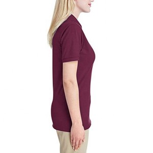 Polo pour femme en piqué de coton bordeaux à manches courtes, couleur unie, décontracté, en tissu tricoté, longueur standard, 100 % coton, ODM OEM - Product Image 3