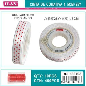 Nastro bianco Ilan con cuori 1,5 cm x 25 iarde per artigianato e decorazioni - Product Image 3