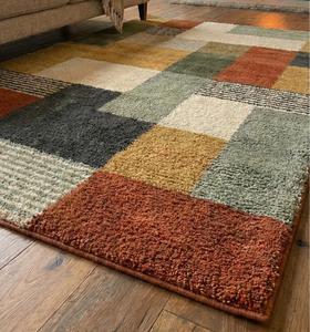 Tapis moderne abstrait géométrique en laine tuftée à la main, antidérapant, à poils moyens, avec support en toile de coton, blocs de couleur, doux et moelleux, 10-14 mm - Product Image 1