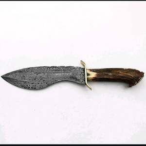 Custom OEM <b>hand</b> forged damascus steel heavy utility <b>tool</b> with Authentic Stag Antler Handle Brass Guard - Product Image 4