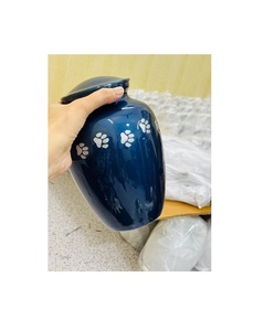 Blue Brass American Style Pet Urn with White Paw Prints Cremation Urn <b>for</b> Pets Customizable Design - Product Image 1