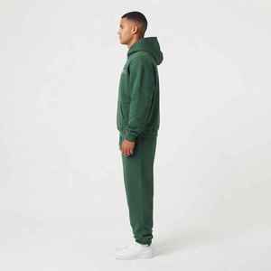 Ensemble de survêtement décontracté vert uni à capuche pour homme, coupe ample, sweat-shirt et pantalon long en coton avec poches latérales - Product Image 3
