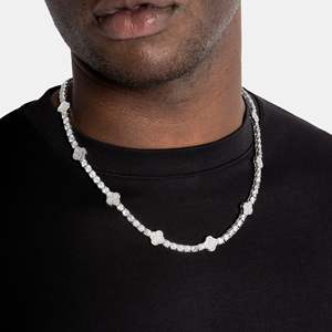 Luxury Women's 925 Silver Hiphop <b>Statement</b> <b>Necklace</b> Brilliant Cut Bezel Setting Geometric Design Chain - Product Image 2