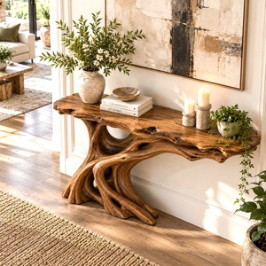 Console d'entrée en bois, table d'appoint étroite de style farmhouse, table derrière le canapé, buffet haut de gamme en bois massif de style Wabi Sabi - Product Image 6