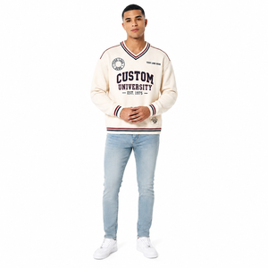 Sweat-shirt à col en V personnalisé pour homme, en coton molletonné de qualité supérieure, style universitaire, sweat-shirt de collège, logo personnalisé OEM ODM - Product Image 1